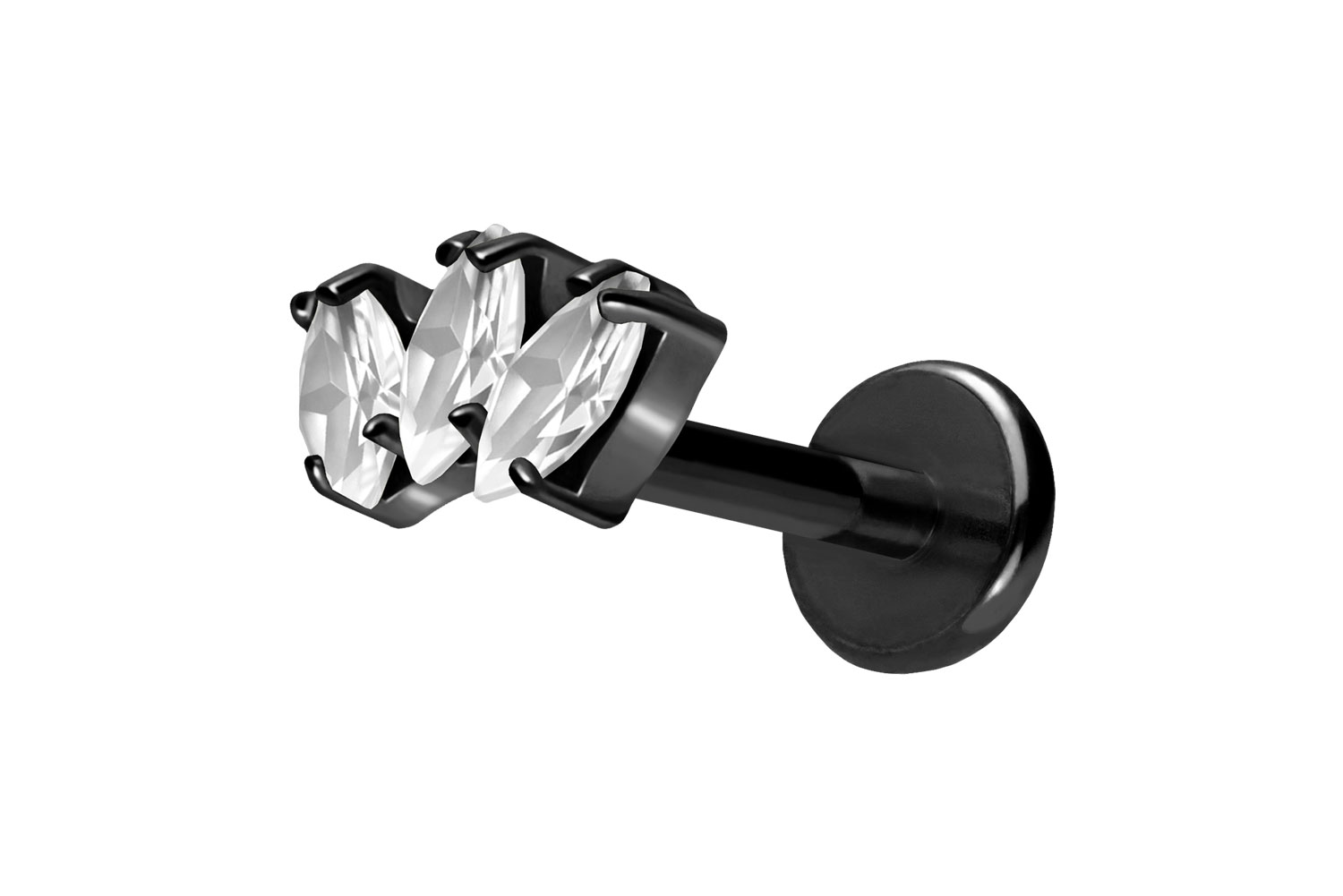 Titan Labret Piercing mit Push Fit 3 KRISTALLTROPFEN